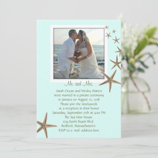 Ontvangst Alleen Blauwe Zeester Trouwkaart Kaart (Staand voorkant)