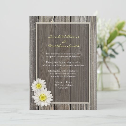 Ontvangst alleen Rustic Daisy Wedding Invitations Kaart (Staand voorkant)