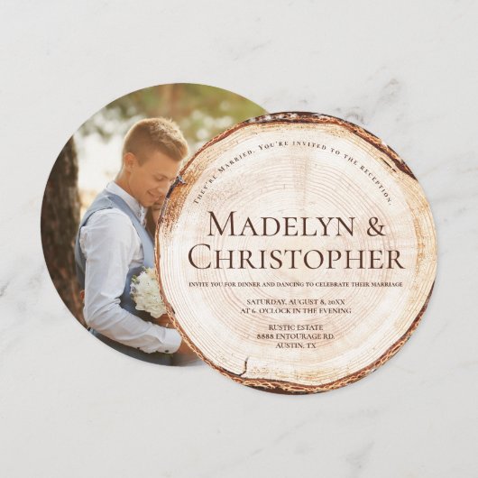 Ontvangst Alleen Rustieke Trouwfoto Houten Gesnede Kaart (Voorkant / Achterkant)