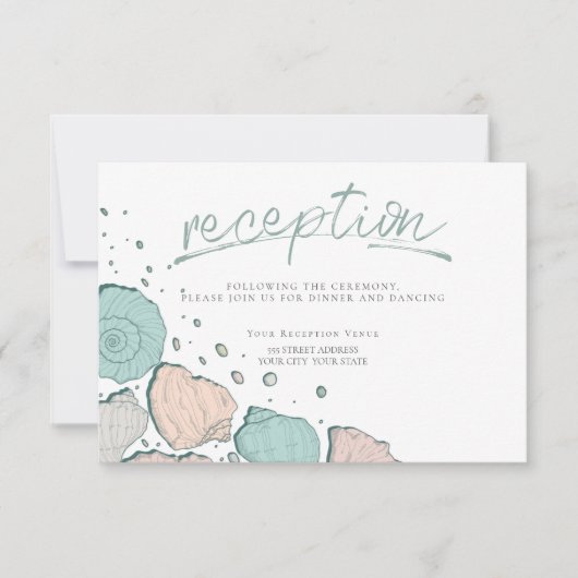 ONTVANGST | Casual zeeschelpen in koraal en Blauwg Kaart (Voorkant)