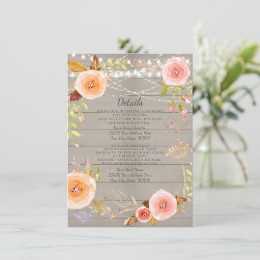 Ontvangst Details Rustieke Twinkel Licht Bloem Hou Kaart (Staand voorkant)