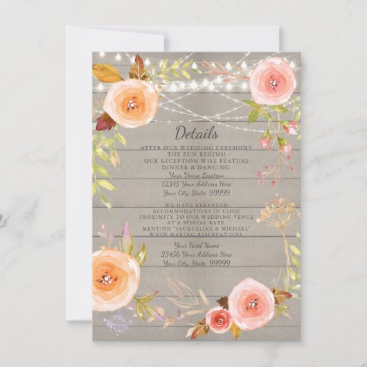 Ontvangst Details Rustieke Twinkel Licht Bloem Hou Kaart (Voorkant)