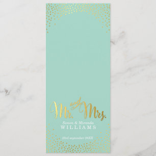 ONTVANGST DINNER MENU mini gold confetti mint