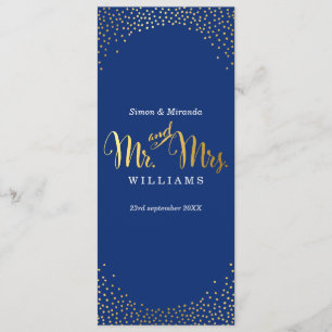 ONTVANGST DINNER MENU mini gold confetti navy blue