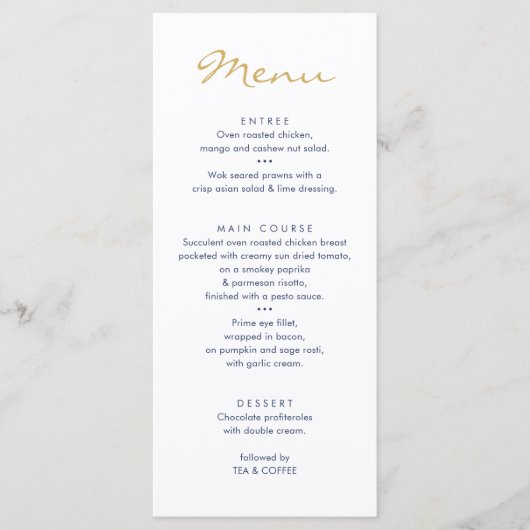 ONTVANGST DINNER MENU stijlvol marinegoud kruis (Voorkant)