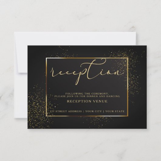 ONTVANGST | Elegant Black en Gold Glitter Kaart (Voorkant)