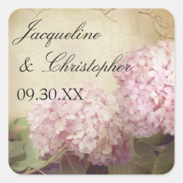 ontvangst Favor Seals Blush Pink Hydrangeas Vierkante Sticker