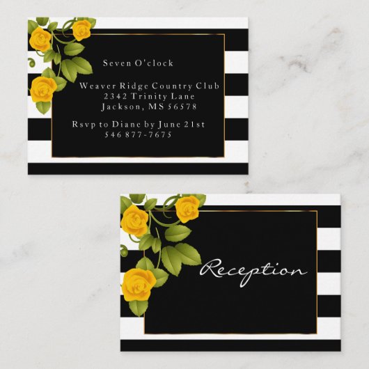 Ontvangst - Gele rozen op zwarte en witte strepen Informatiekaartje (Voorkant / Achterkant)
