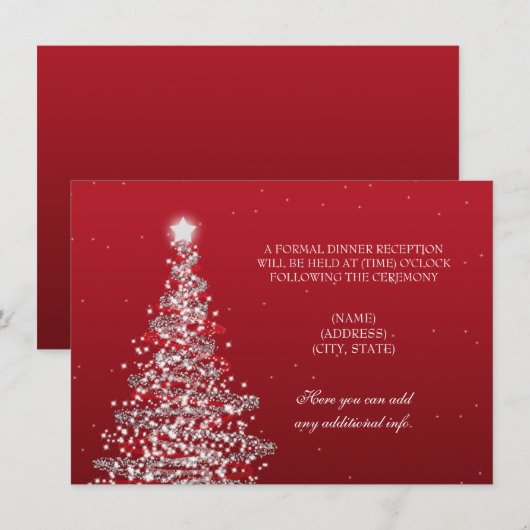 Ontvangst kerstbruiloft Red Silver Kaart (Voorkant / Achterkant)