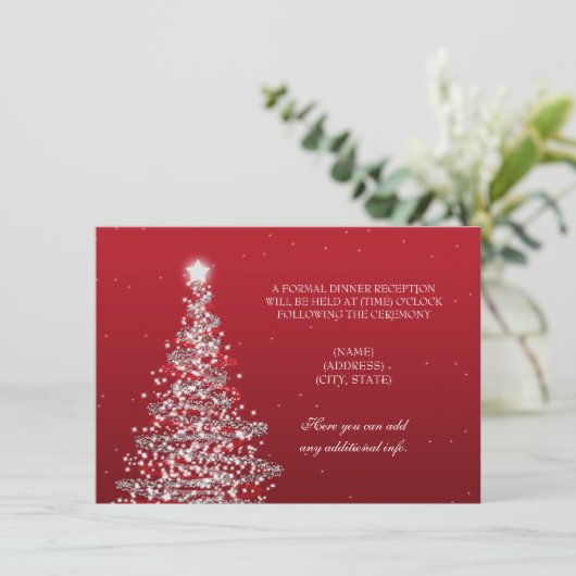 Ontvangst kerstbruiloft Red Silver Kaart (Staand voorkant)