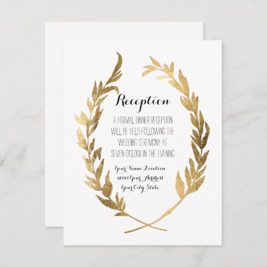Ontvangst Laurel Wreath Modern Faux Gold Leaf Informatiekaartje (Voorkant / Achterkant)