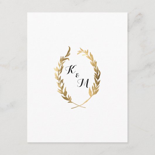 Ontvangst Laurel Wreath Modern Faux Gold Leaf Informatiekaartje (Achterkant)