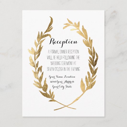 Ontvangst Laurel Wreath Modern Faux Gold Leaf Informatiekaartje (Voorkant)