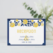 Ontvangst - marineblauw en geel huwelijk kaart (Staand voorkant)