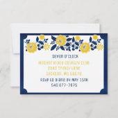 Ontvangst - marineblauw en geel huwelijk kaart (Achterkant)