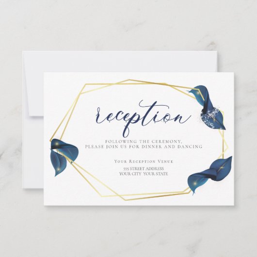 ONTVANGST | Modern Deep Indigo Blue and Gold Kaart (Voorkant)