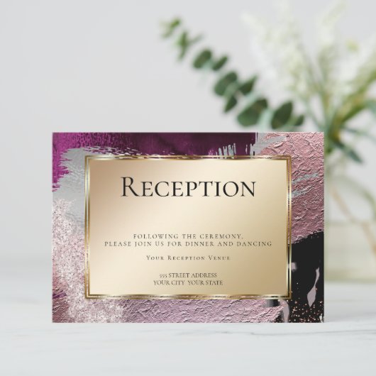 Ontvangst| Modern Faux Metallic Gold Berry Strokes Kaart (Staand voorkant)