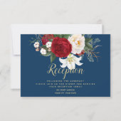 Ontvangst | Navy Blue met Crimson Red Peonies Kaart (Voorkant)