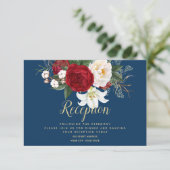 Ontvangst | Navy Blue met Crimson Red Peonies Kaart (Staand voorkant)