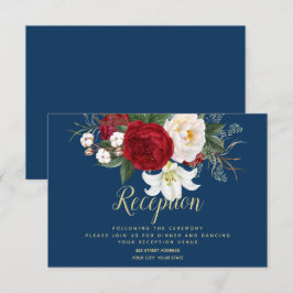 Ontvangst | Navy Blue met Crimson Red Peonies Kaart