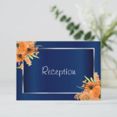 Ontvangst -  Oranje bloemen op Navy Blue Kaart (Staand voorkant)
