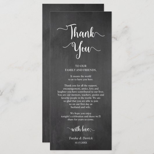 Ontvangst Plaats Instelling Dank je, schoolbord ka Programmakaart (Voorkant / Achterkant)