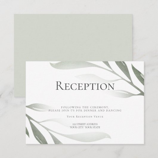 Ontvangst | Sage Green Olive Branch Waterverf Kaart (Voorkant / Achterkant)