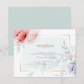 ONTVANGST | Trendy Coral & Lila Aquarelle Peonies Informatiekaartje (Voorkant / Achterkant)