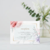 ONTVANGST | Trendy Coral & Lila Aquarelle Peonies Informatiekaartje (Staand voorkant)