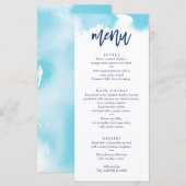 ONTVANGST TROUW MENU cute aqua blauwe waterverf (Voorkant / Achterkant)