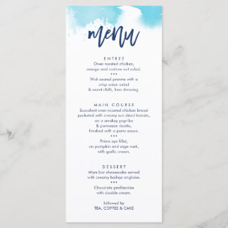 ONTVANGST TROUW MENU cute aqua blauwe waterverf