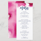 ONTVANGST TROUW MENU schattig marine roze aquarel (Voorkant / Achterkant)