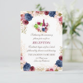 Ontvangst van blauwe bruiloft met wijnzeggende Flo Kaart (Staand voorkant)