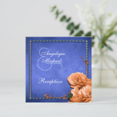  ontvangst van blauwe oranje bruiloft kaart (Staand voorkant)