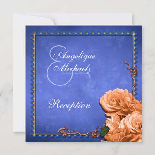  ontvangst van blauwe oranje bruiloft kaart (Voorkant)