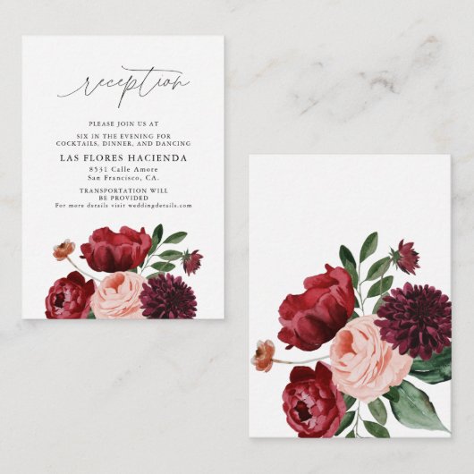 Ontvangst van bruinhuwelijken en blush Weddenschap Informatiekaartje (Voorkant / Achterkant)