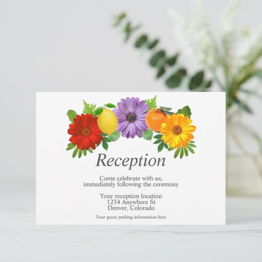 Ontvangst van citrus Floral Garden Wedding Informatiekaartje (Staand voorkant)