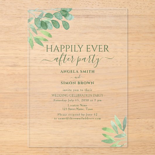 Ontvangst van eucalyptusbruiloft acryl uitnodigingen (Voorkant)