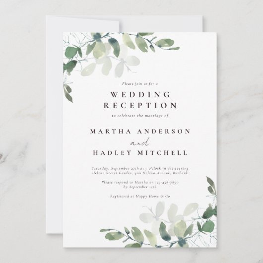 Ontvangst van eucalyptusbruiloft kaart (Voorkant)