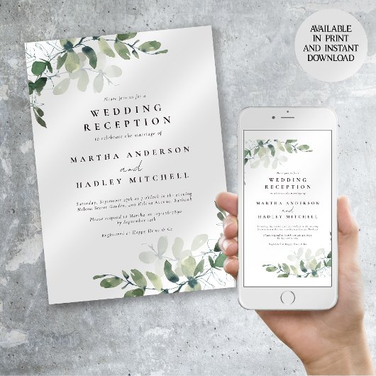 Ontvangst van eucalyptusbruiloft kaart