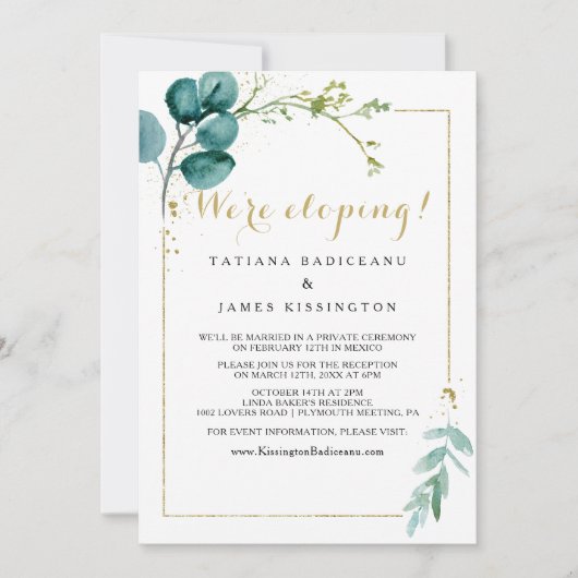 Ontvangst van gouden en groene eucalyptus kaart (Voorkant)