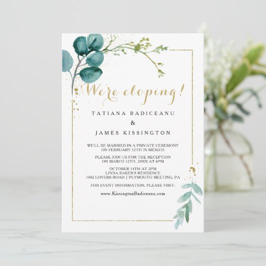 Ontvangst van gouden en groene eucalyptus kaart (Staand voorkant)