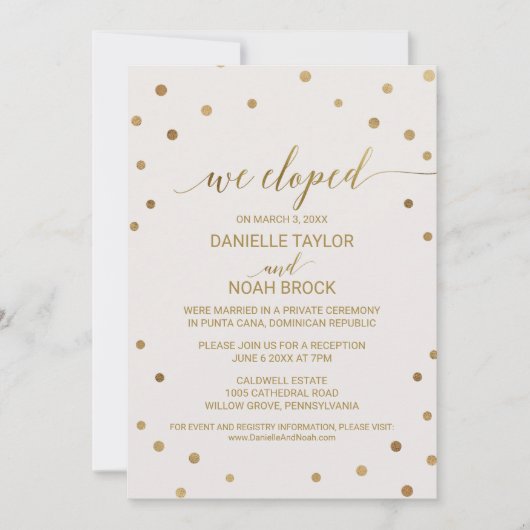 Ontvangst van gouden pols Elopement Kaart (Voorkant)