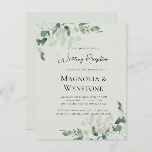 Ontvangst van groene bruiloft met Eucalyptus Sage Kaart (Voorkant / Achterkant)