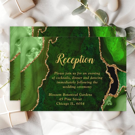 Ontvangst van groene en gouden Agate Weddenschappe Informatiekaartje