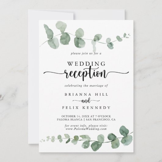 Ontvangst van groene lekkende eucalyptusbruiloft kaart (Voorkant)