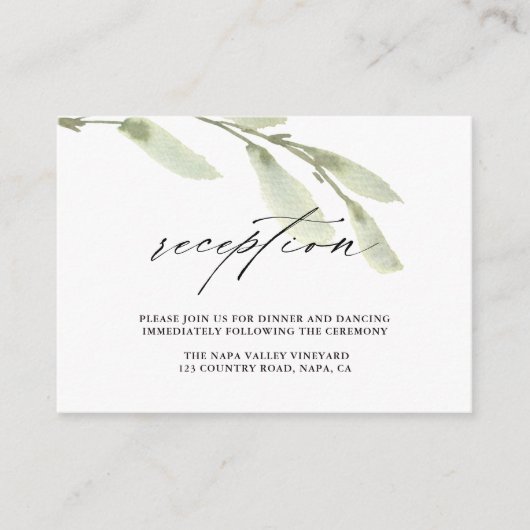 Ontvangst van groene twig Waterverf bruiloft Informatiekaartje (Voorkant)