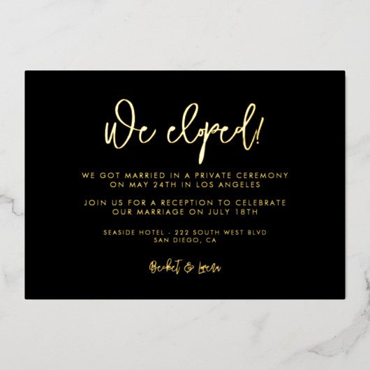 Ontvangst van hedendaagse zwarte & goudontwikkelin folie uitnodiging (Voorkant)