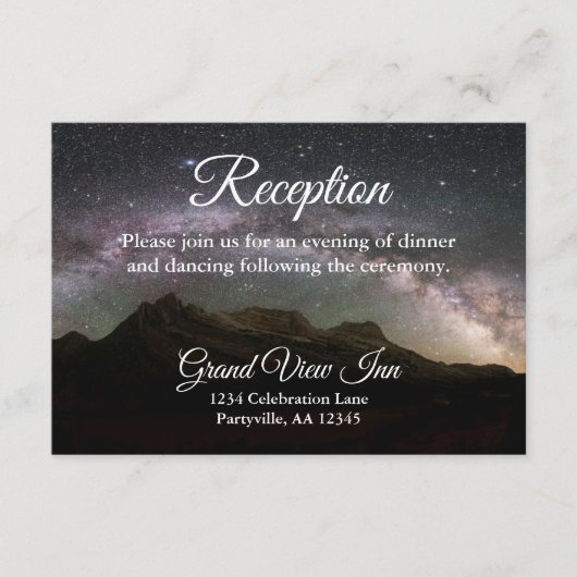 Ontvangst van het Starry Mountain Sky Wedding Informatiekaartje (Voorkant)