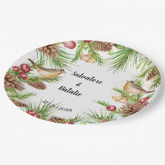 Ontvangst van kerstbruiloft met bruidbruiloft papieren bordje (Gekanteld)